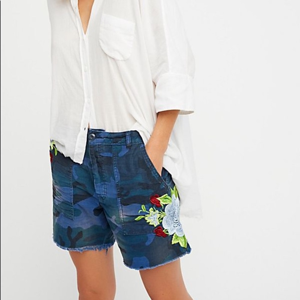 Free People Blue Camo Shorts